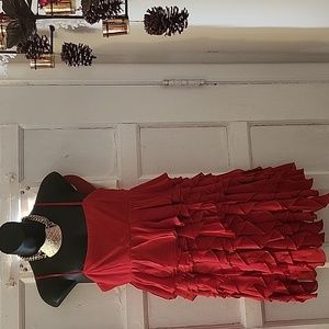 Red ruffle sleeveless dress